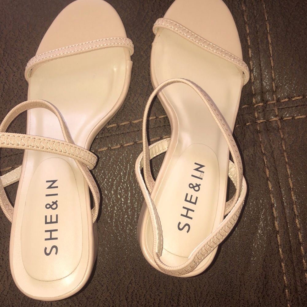 Beige strappy heels